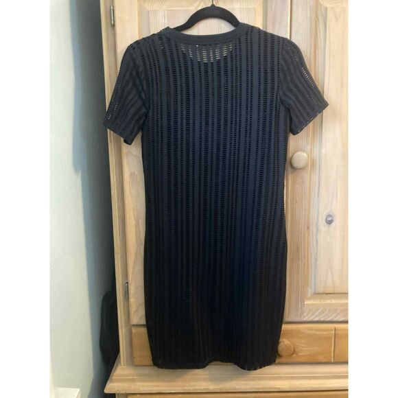 Alexander Wang | Sheer Panel Black Textured Stretch Bodycon Mini Dress | Medium - Picture 3 of 6